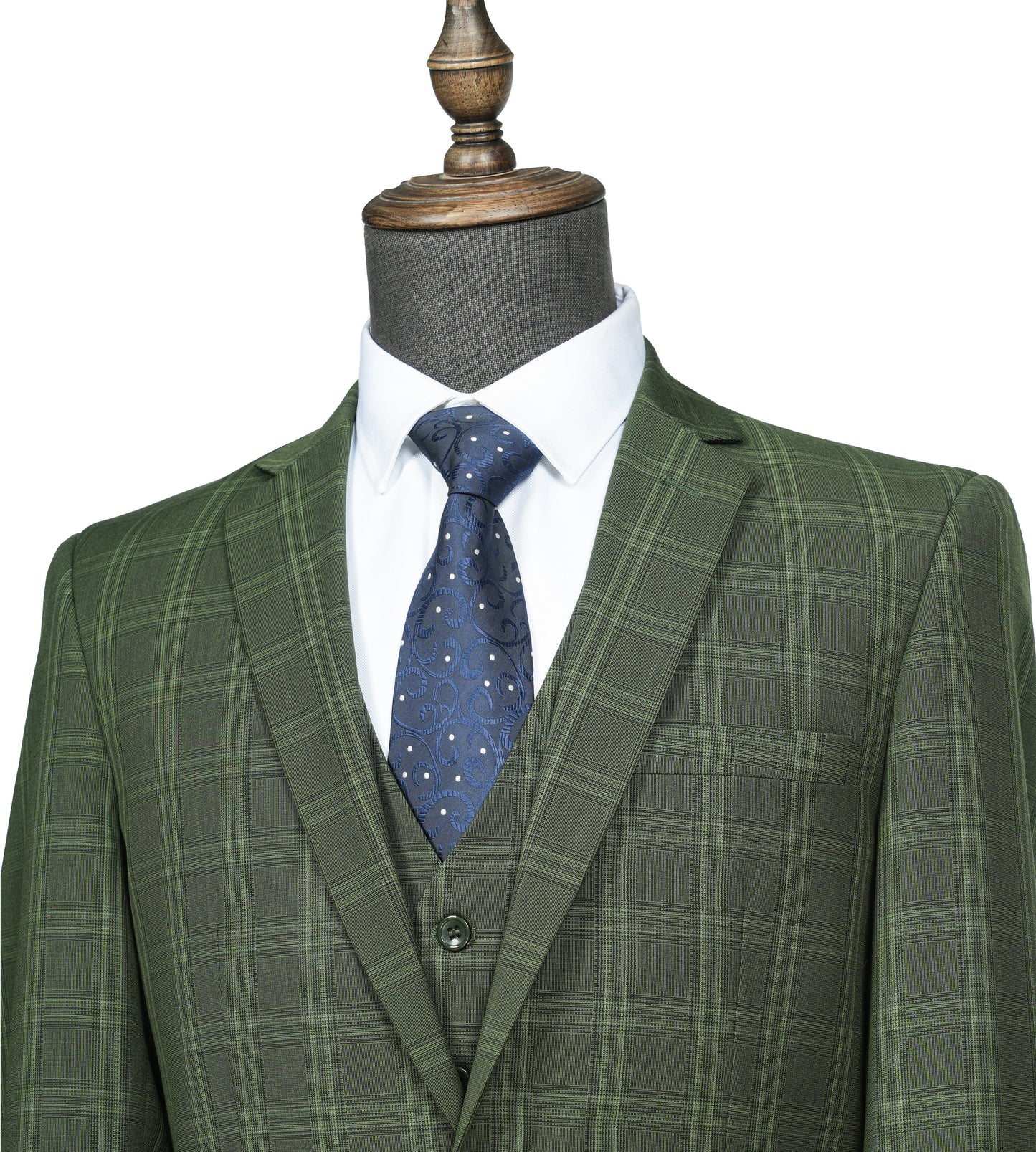 Olive Green Checkered 3-Pc-Slim Fit