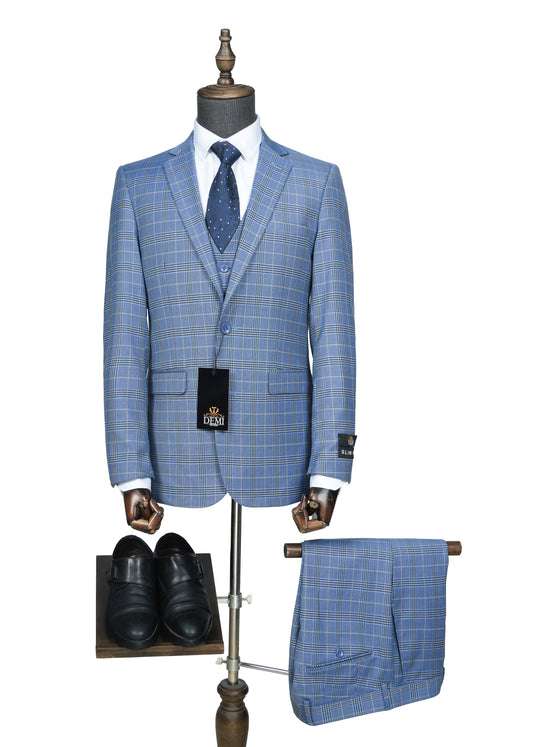 Royal Blue Plaid 3-Piece-Slim Fit