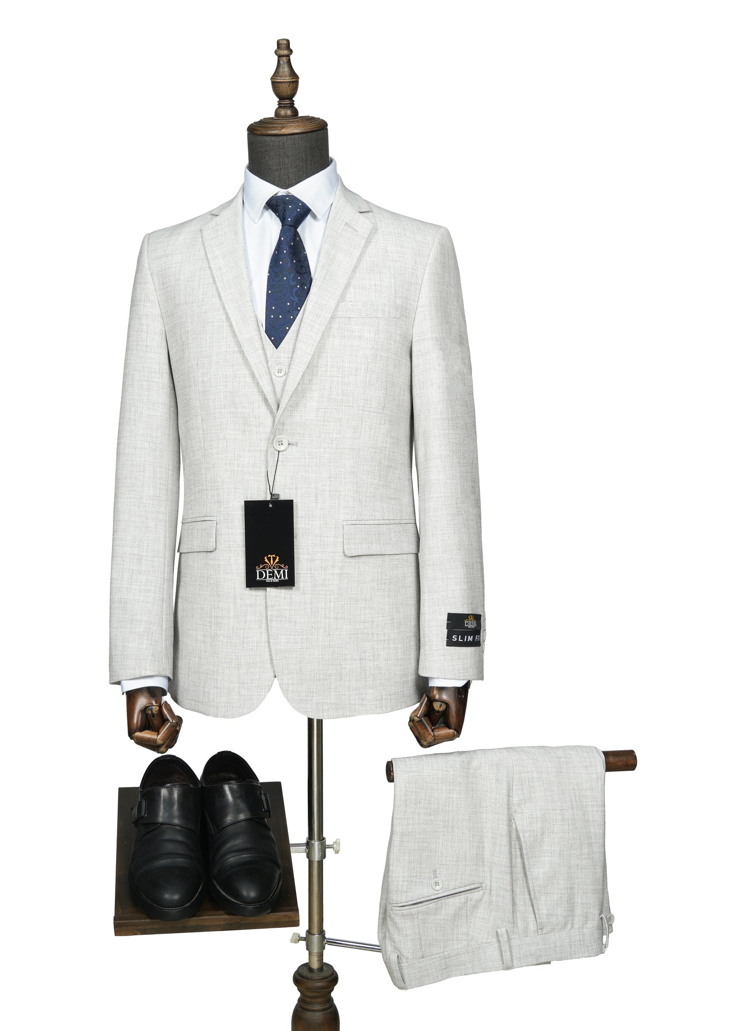 Light Grey Textured Slim Fit