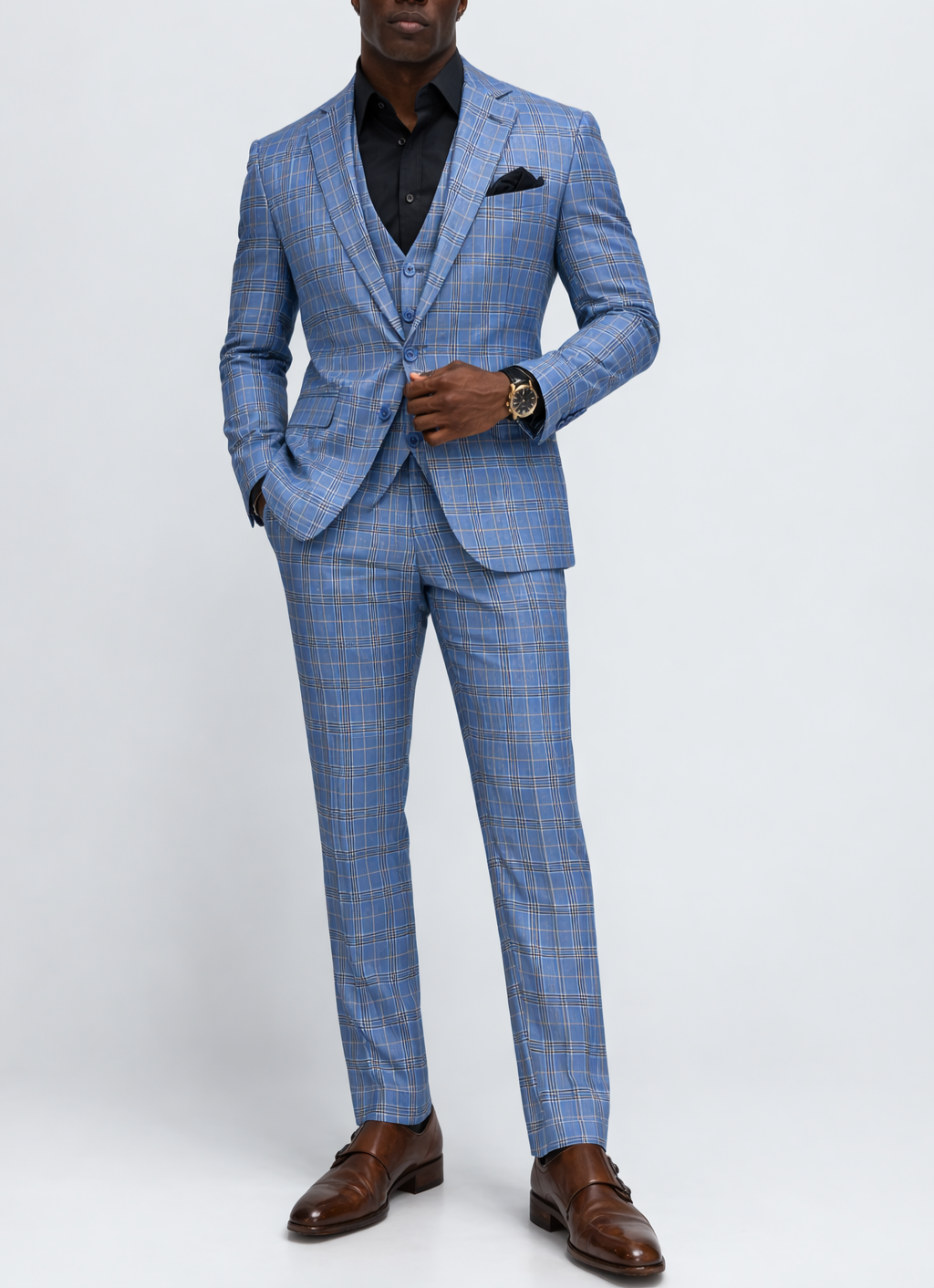 Royal Blue Plaid 3-Piece-Slim Fit