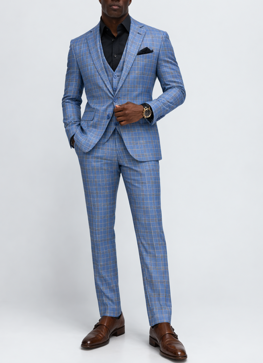 Royal Blue Plaid 3-Piece-Slim Fit