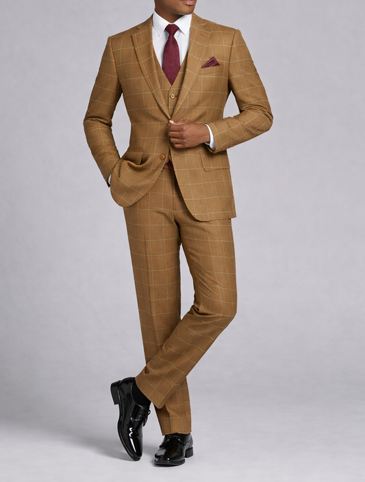Classic Camel Plaid 3pc-Slim Fit