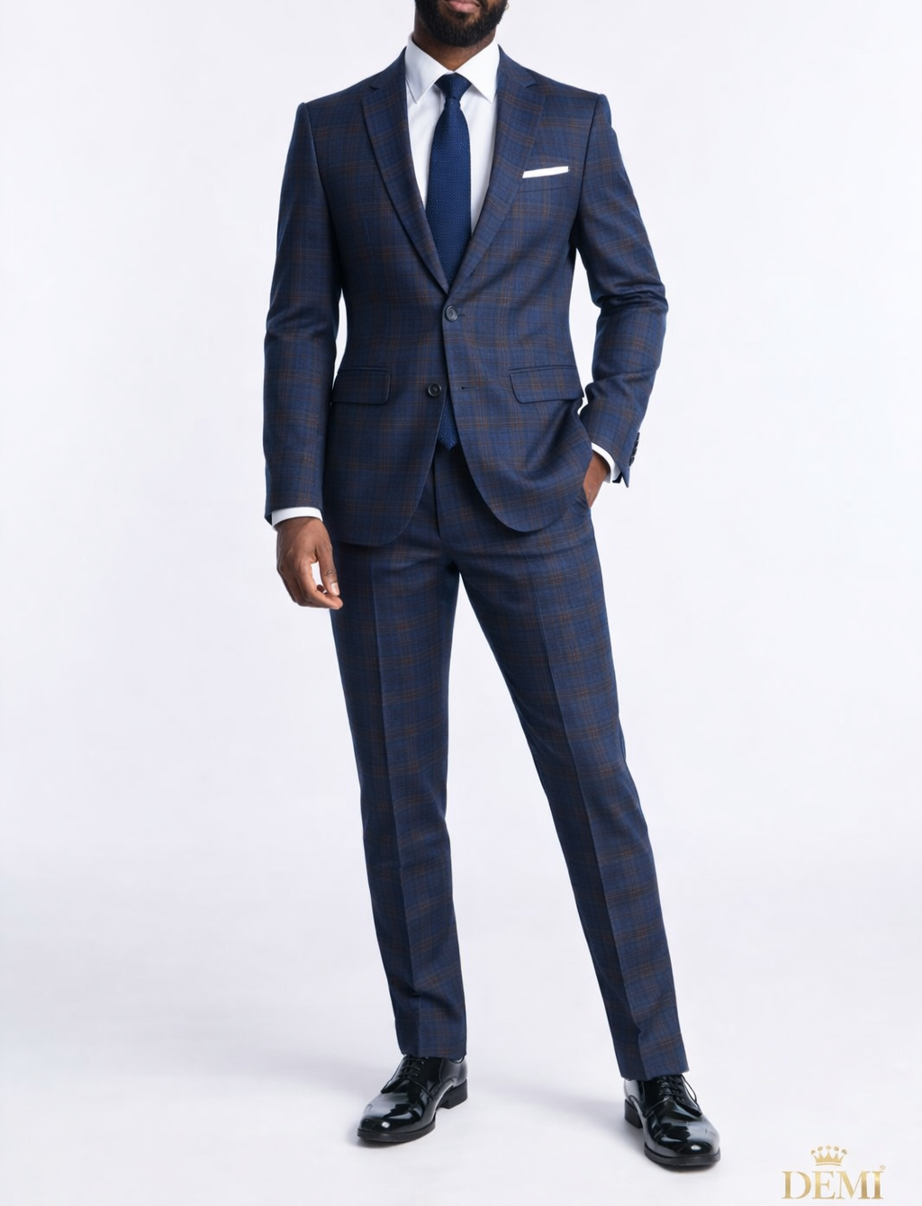 Navy Crest Plaid Suit